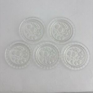 Set of 5 Imperial Clear Glass Intaglio Fruit Coasters